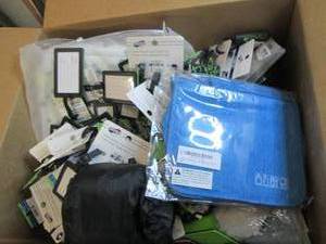 lot 197 image: box of luggage tags, neck pillows t...