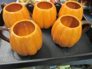 5 Large Ceramic Pumpkin Mugs...