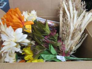 Box of Artificial Fall Flowers & Gr...