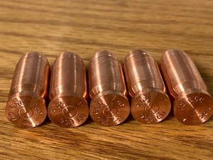Lot Of (5) .999-Fine 1oz Copper Bullets, Exact Replica Of A .45-Auto Bullet