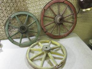 lot 121 image: (BS) 3 Vintage Wood Wheels...