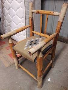 Fantastic Antique Primitive Wood&nbspLog &amp Native American Style Wrapped Leather Chair - Great Condition