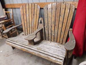 WOW Rare Vintage Amish Adirondack 2 Seater Bench With Pine Tree Cutout - I Could See This Fitting In Nicely At Someones Lake Cabin Or Close To A Campfire&nbsp Simply Fabulous&nbsp