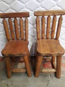 Incredible Pair Handmade Vintage Amish Wood Log Heavy Duty Counter Kitchen Stools - Great Condition Sold As 2 Per Lot