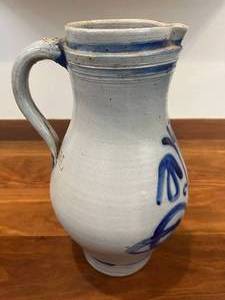WOW Antique Salt Glazed Blue Decorated Stoneware Pottery Pitcher Vase Jug