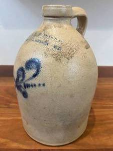 Antique E &amp L P NORTON, Bennington VT. #2 Stoneware Jug wcobalt motif - Very Rare Design