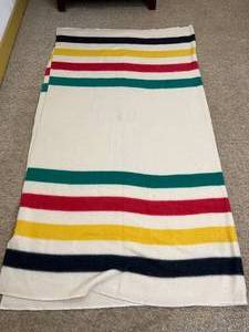 Vintage Hudson Bay Style Multi Primary Colored Extra Large Blanket - Has Been Folded In Half For Pictures - Please Note This Is Not Made Of Wool