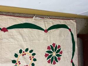 Gorgeous Handmade Antique Amish Geometric Floral Patterned With Border Extra Large Quilt - Please Note This Has A Lot Of Wear &amp Tear - See Pics