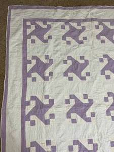 Beautiful Vintage Handmade Geometric Patterned Large Quilt
