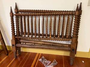 This Amazing &amp Rare Antique 1800s Wood Spindle Spool Turned Rope Bed Frame Was Featured In The Strib (StarTribune)&nbspArticle From 1986 With Its Phenomenal Jenny Lind Styling That Has Also A Primitive Look To It - Parts Are In Bag - No Rope&nbsp