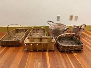 Antique &amp Vintage Lot Of Wood Woven Baskets - Some With Leather Straps