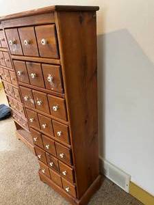 Vintage&nbspTall Chest Of Drawers With An Apothecary Vibe - Each Drawer Has 3 Pulls - Great In A Closet Or To Sort Keepsakes, Craft Supplies Etc...