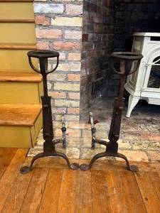 WOW Awesome Cast Iron Andirons Fire Dogs With Cups