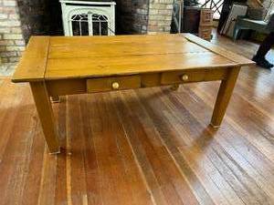 Darling Vintage Mustard Colored Large Coffee Table with Drawers