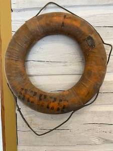 WOW Antique Round Life Preserver Ring With JapaneseChinese Lettered Placard Made Into A Wall Decoration
