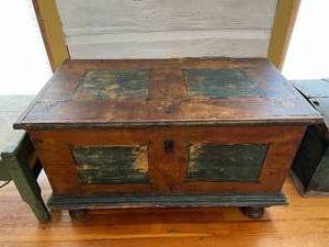 Oversized Antique Wooden Trunk Chest Storage Box With Inside Storage Box - Games Included