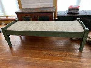 Lovely Oversized Antique Bench With Lovely Waverly Fabric Patterned Cushion