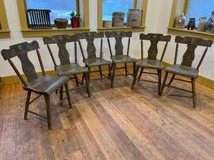 6 Antique Wood Chairs - These Were Featured &amp Pictured In The Article From 1986 - Over A Century Old At That Time From Pennsylvania&nbsp Still Has Some Of The Lovely Painted Floral Designs - 1 Chair Needs Major Repair.&nbsp See Pics
