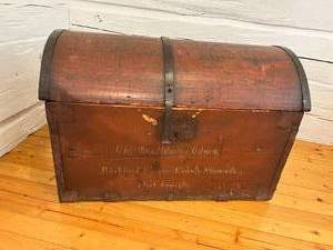 WOWOW Amazing Dome Top SWEDISH IMMIGRANT Storage Truck WHand Written Name On Front Christian Nilson Of Rushford Minnesota&nbsp Just Look At All The Fabulous Hardware Accents On This Trunk&nbsp&nbspFeatured &amp Pictured In The Article From 1986