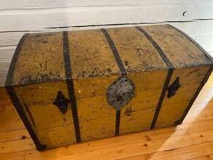 WOW 1869 Antique Wooden Storage Trunk Chest - Amazing Condition For Age &amp Has Name Of Owner &amp More Inside The Top Lid In a Foreign Language