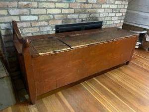 Fantastic Antique Primitive Extra Long Wood Storage Bench With Extra Compartment &amp Hinges That Have Broken Off Long Time Ago - Super Interesting Piece As Its Original Purpose Is Unknown&nbsp