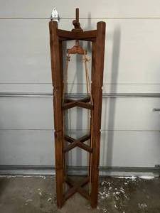 Antique Wood &amp Rope Wine Or Cider Press - This is a Guess - Was Used Recently As A Fabulous Tiered Shelving For Plants&nbsp&nbsp
