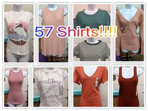 57 Assorted Womens T-Shirts & Tank Tops-ALL NEW With Tags Sizes XS-XL