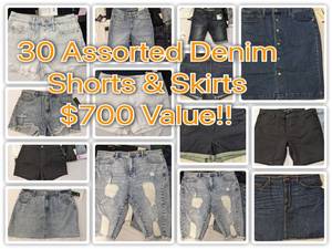 30 Assorted Denim Skirts and Shorts-Dark Wash and Acid WashNEW With TagsSize 00-24W