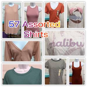 57 Assorted Womens T-Shirts & Tank Tops-ALL NEW With Tags Sizes XS-XL