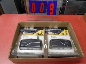 lot 9 image: New qty of 2 19.2 volt trade pro batteries & 2 used 12 volt Makita batteries. As shown.