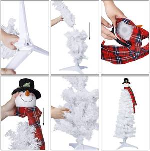 Juegoal 4 Pre-lit White Salem Pencil Pine Christmas Tree with Snowman Tree Topper