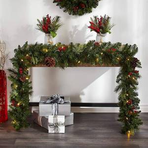 Pre-lit 9-Ft LED Berries & Pinecones Christmas Garland with Battery Operated Warm White Lights