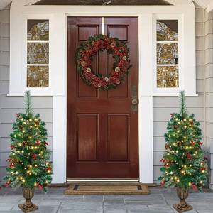 Juegoal 2 Pack Christmas Trees, 3 FT Pre-Lit Artificial Crestwood Spruce Entrance Trees in Gold Urn Bases