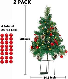 2 Small Pre-Lit Trees wPinecones & Gold Balls