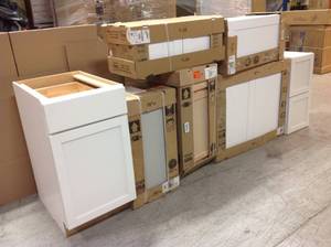 lot 11 image: Lot of Assorted Mixed Kitchen Cabinets Various Sizes and  Conditions See Pictures