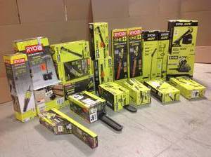 lot 15 image: Pallet of  Assorted Ryobi Lawn Care Items Various Models and Conditions See Pictures