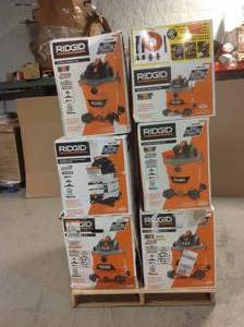 lot 16 image: Pallet with assorted Ridgid WetDry Shop Vacs Various models and Conditions See Pictures