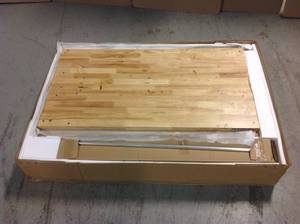 lot 27 image: 46 in. Adjustable Height Work Table with 2-Drawers in White by Husky Customer Returns See Pictures