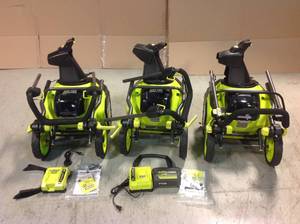 lot 29 image: Lot of 3 Assorted 40V HP Brushless 18 in. Single-Stage Cordless Electric Snow Blower (Tool-Only ) by RYOBI Customer Returns See Pictures