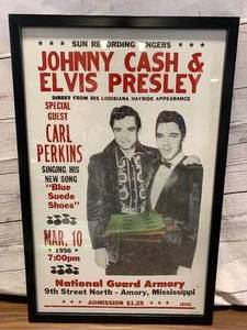 lot 46 image: Johnny Cash & Elvis Presley Framed Concert Poster 15 X 23 inches