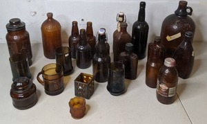 lot 564 image: Vintage Dark Brown Bottles (Savaday, Sioux City Sarsparilla) and More - P
