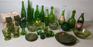 lot 565 image: Gobs of Green Glass Bottles, Anchor Hocking Lido Roly Poly Glasses, Vases, Ashtrays and more - P