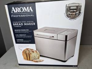 lot 124 image: Aroma 2-lb. Stainless Steel Bread Maker - N