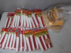 lot 131 image: Paper Popcorn Tubs and Popcorn KernelsSeasonings - N