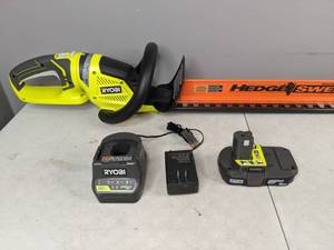 lot 7 image: RYOBI ONE 18V 22 Cordless Battery Hedge Trimmer - N