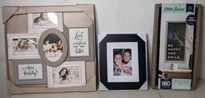 lot 277 image: Lot of 3 Framed Wall Pieces Photo Collage Frame, Large Matted Frame and Letter Board - N