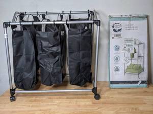 lot 74 image: Zenna Home Metal Floor Shelf and Triple Mesh Laundry Sorter - N
