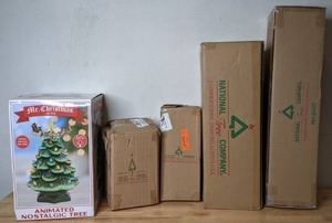 lot 292 image: Lot of 5 NEW Christmas Decorations from National Tree Company Resin Trees, Snowmen, Garland - N