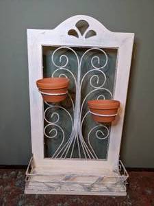 lot 317 image: White Wooden Planter With Two Pots - W