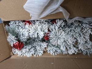 lot 272 image: NEW National Tree Company Christmas Garland & Two Lit Trees in Burlap Base